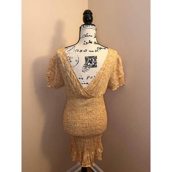 Urban Outfitters Lumiere Yellow Floral Smocked Mini Dress Cottagecore - Picture 4 of 12